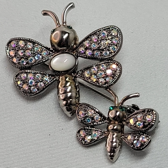 Vintage Butler Aurora Borealis rhinestone dragonfly brooch pin silver tone - Picture 6 of 11